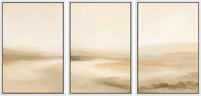 SIGNWIN Framed Canvas Print Wall Art Set Soft Beige Horizon Abstract Landscape Minimalist Neutral Illustrations Modern Art Decorative Chic Calm for Living Room, Bedroom, Office - 16"x24"x3 White