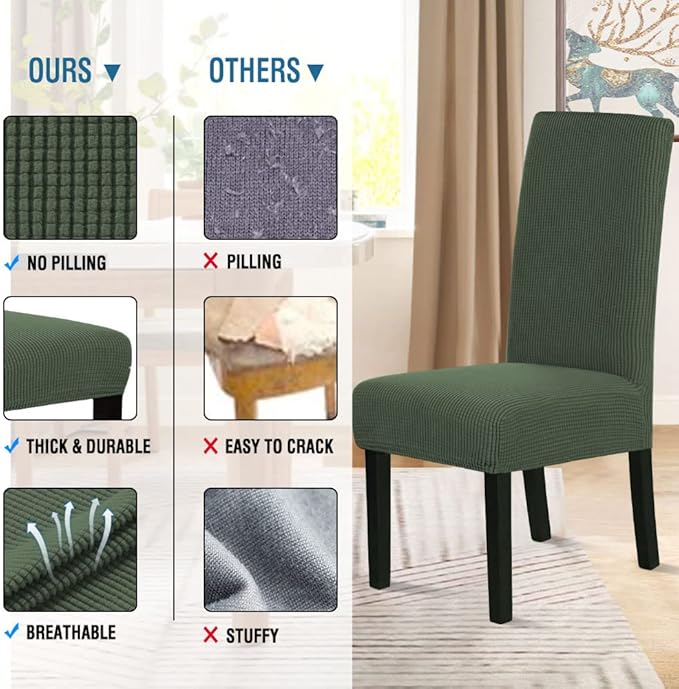H.VERSAILTEX Stretch Dining Chair Covers Set of 6 Chair Covers for Dining Room Parsons Chair Slipcover Chair Protectors Covers Dining, Feature Textured Checked Jacquard Fabric, Bronze Green