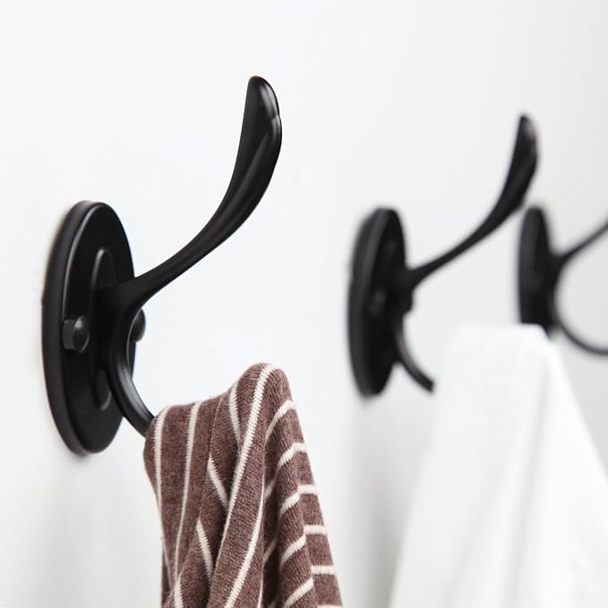 5pcs Black Coat Hooks Wall Mounted Coat Hooks Farmhouse Matte Black Wall Hooks with Screws Metal Matte Black Towel Hooks for Bathrooms Entryway Hooks for Hanging Coats, Keys, Hats, Scarves, Robe, Bags