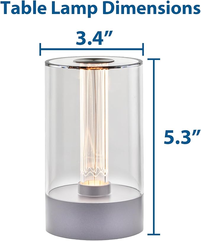 Cordless Table Lamp – Rechargeable Touch Control Bedside Lamp, Dimmable Warm White LED Light with USB-C Charging, 1800mAh Battery, Modern Silver Design, Etched Filament-Style Glow