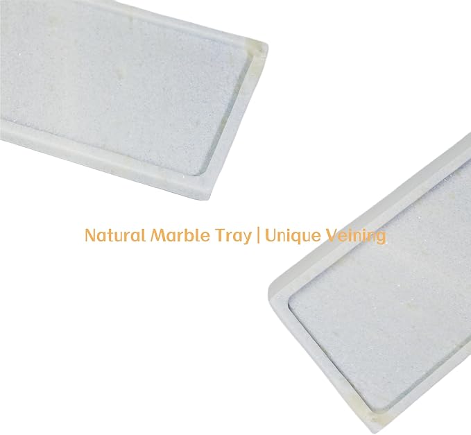 Solid Natural Marble Vanity Tray 11.5"x5.9" - Rectangular Bathroom Organizer, Non-Resin Jewelry Perfume Tray, Spa-Style Dresser Tray with Heirloom Finish