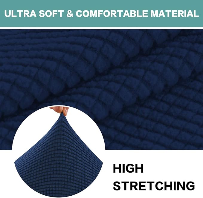 Turquoize Ottoman Slipcover Stretch Fabric Oversize Rectangle Folding Storage Stool Ottoman Cover Jacquard Stretch Rectangle Storage Stool Ottoman Cover for Living Room (X-Large, Navy)