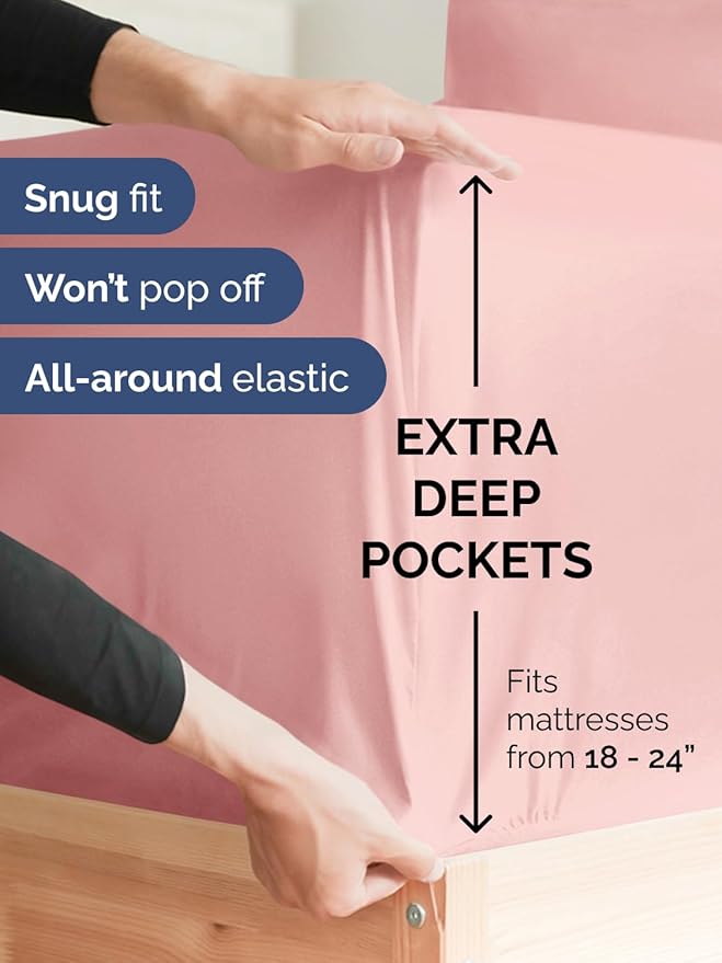 Extra Deep Queen Sheet Set - 6 Piece Breathable & Cooling Sheets - Hotel Luxury Bed Sheets Set - Easy & Secure Fit - Soft, Wrinkle Free & Comfy Sheets Set - Baby Pink Sheet Set with Extra Deep Pockets