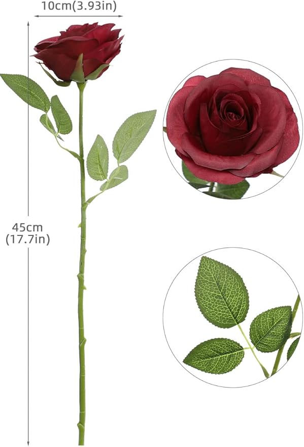 Artificial Rose Flower Artificial Flowers Flower with Long Stem Silk Roses Bouquet for Wedding Bridal Shower Party Home Decoration (Burgundy, 30 Pcs)