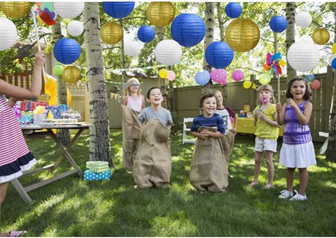 BEISHIDA 21 Pcs Blue Gold White Round Paper Lanterns Decorative Hanging Asia Chinese Japanese Paper Lanterns Lamp for Birthday Wedding Baby Bridal Shower Graduation Party Classroom Decoration