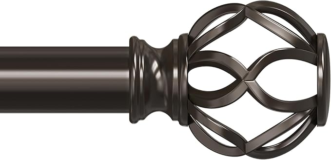 Long Bronze Curtain Rods for Windows 72 to 144 Inch, 1" Adjustable Decorative Window Treatment Rods with Aluminium Twisted Cage Finials, Heavy Duty Metal Farmhouse Drapery Pole, Easy Install