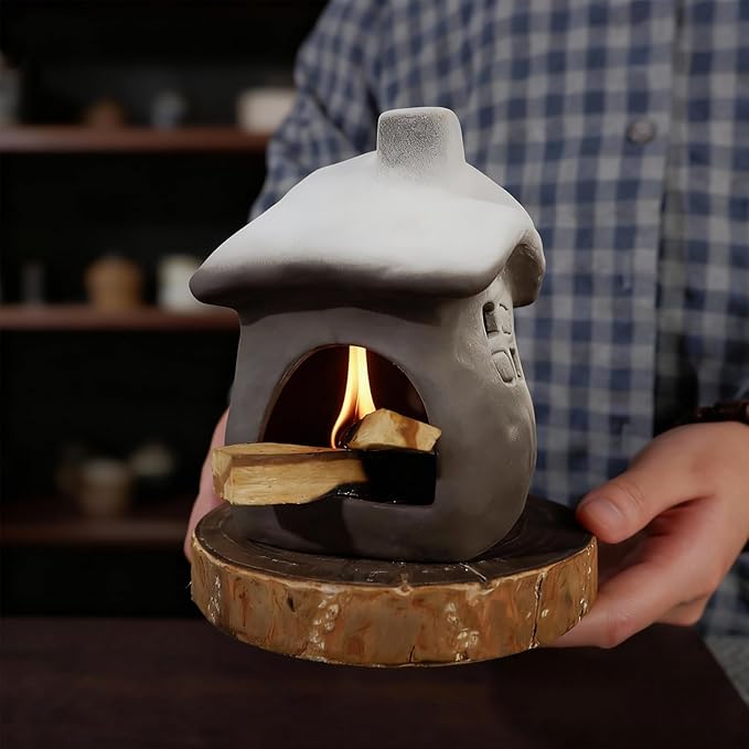 Tall Snow-Roofed Ceramic Palo Santo Burner - Mini Chiminea Incense Holder with Stable Base, Ideal for Smudging Sage & Burning Incense Cones, Perfect for Meditation, Yoga, Altars, Home Decor