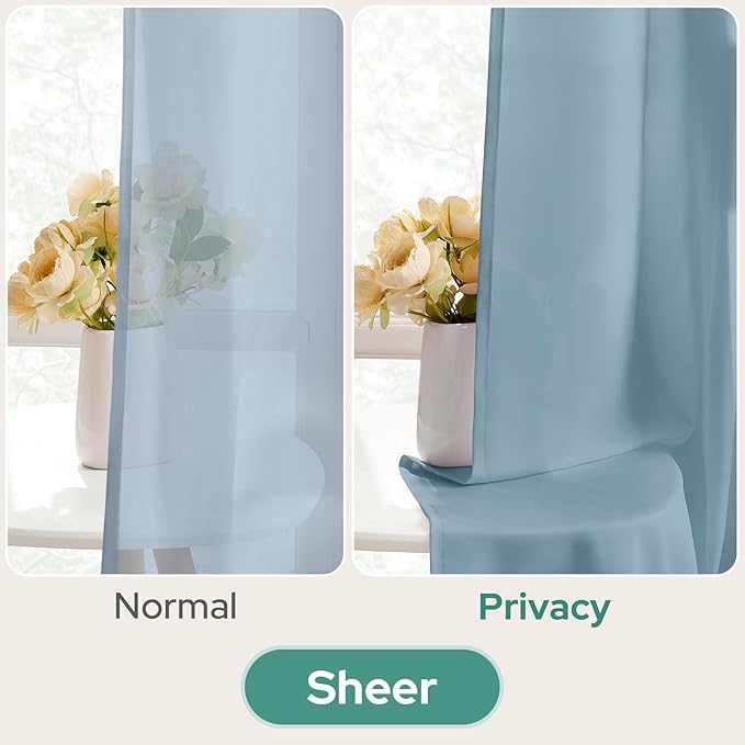 HOMEIDEAS Non-See-Through Stone Blue Privacy Semi Sheer Curtains 96 Inches Long 2 Panels Set Light Filtering Curtains for Living Room Bedroom Drapes,W52xL96