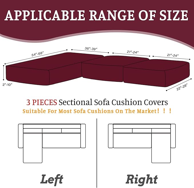 Sectional Couch Covers for Sofa Cushion L Shaped Couch Cover Washable Soft Couch Cushion Covers Stretch Sofa Slipcovers with 2 Pcs Pillowcases(3-Piece 2 Seater + 1 Chaise, Burgundy)