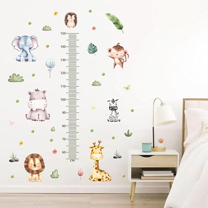 Woodland Kids Growth Chart, Jungle Animals Wall Decals Stickers, Height Chart Measuring Decor for Bedroom Room Nursery Home, Large Removable Stickers Wall Decals Decorations