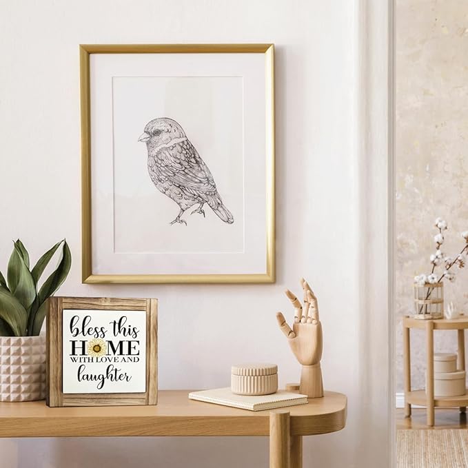 Inspirational Home Signs, Decorative Wooden Box Signs, Farmhouse Desk Sign Decor, Christian Homes Decor, Living Room Decors, Bless This Home with Love and Laughter Sign, 5.9×5.9 inches