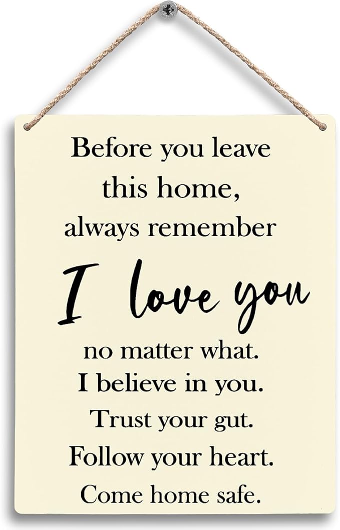 FUGWN Before You Leave This Home Always Remember I Love You Sign Hanging Wooden Signs 8x10, Entryway Wall Decor, I Love You Sign, Love Wall Decor, Motivational Inspirational Home Wall Decor(Yellow)