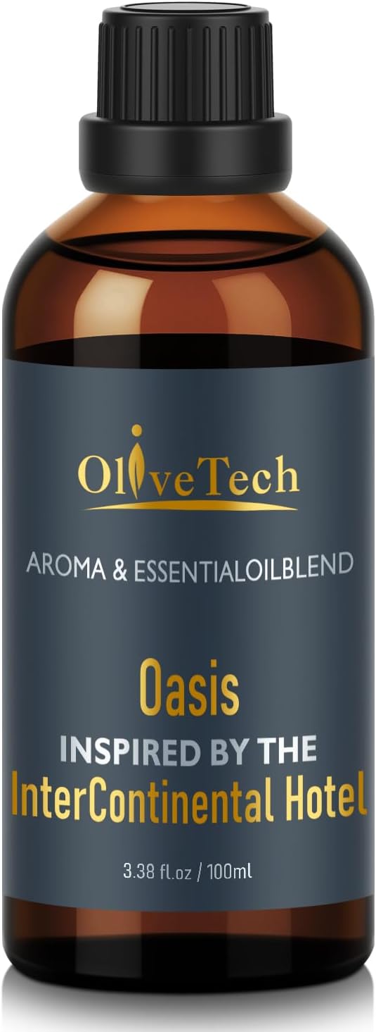 Hotel Diffuser Oil Inspired by Intercontinental Hotel Oasis Scent, OliveTech Aromatherapy Fragrance Oil for Cold Air & Ultrasonic Diffusers, 100ml / 3.38 ft oz Glass Bottle