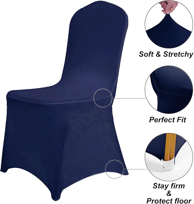 SuperO Waterproof Spandex Chair Cover 25PCS, Stretch Dining Chair Covers, Polyester Outdoor Chair Covers, Protector Stretch Chair Cover for Party Universal, Banquet, Wedding Event, Hotel(Navy)