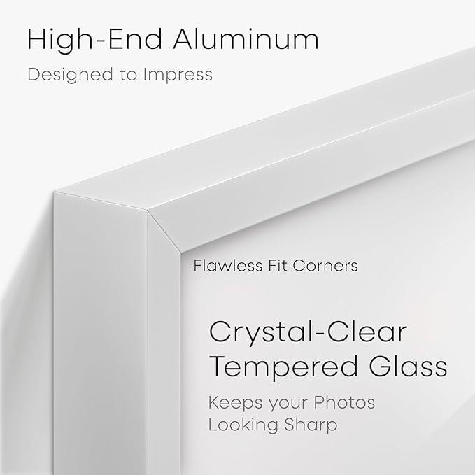 Homeforia A4 Picture Frame White, High End Metal 8.3 x 11.7 Frames for Wall, A4 Photo Frame with Mat for A5 inch Print, 8.25 by 11.75 White Poster Frames, 8.3x11.7 Frame with Glass, Wall Kit, Set of 1