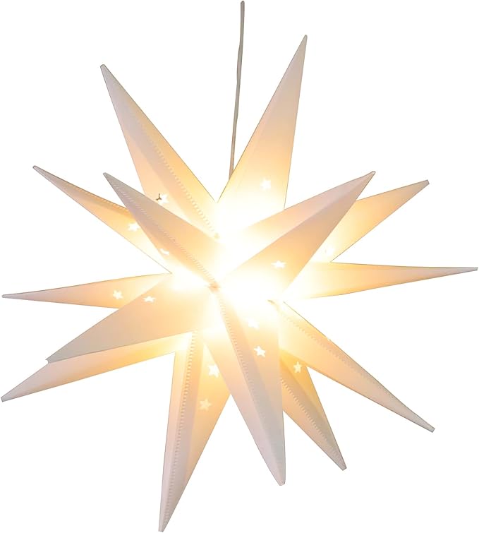 FUCHSUN 18" LED Moravian Star Light, Outdoor Hanging Stars Lights 3D Christmas Tree Topper Star for Ceiling Balcony Xmas Party Porch Room Wedding Ballroom Holiday Decoration, Battery Powered & Timer