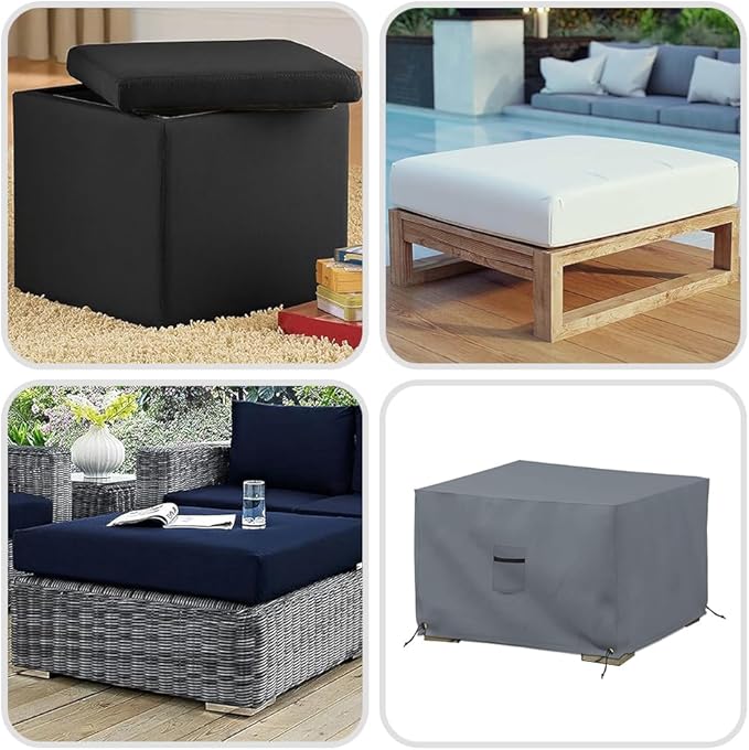 Covers & All Outdoor Ottoman Cover, 12 Oz PVC Coated Polyester, Waterproof Ottoman Slipcover, Square Patio Furniture Covers Suitable for Indoor and Outdoor Use (23" L x 23" W x 18" H, Gray)