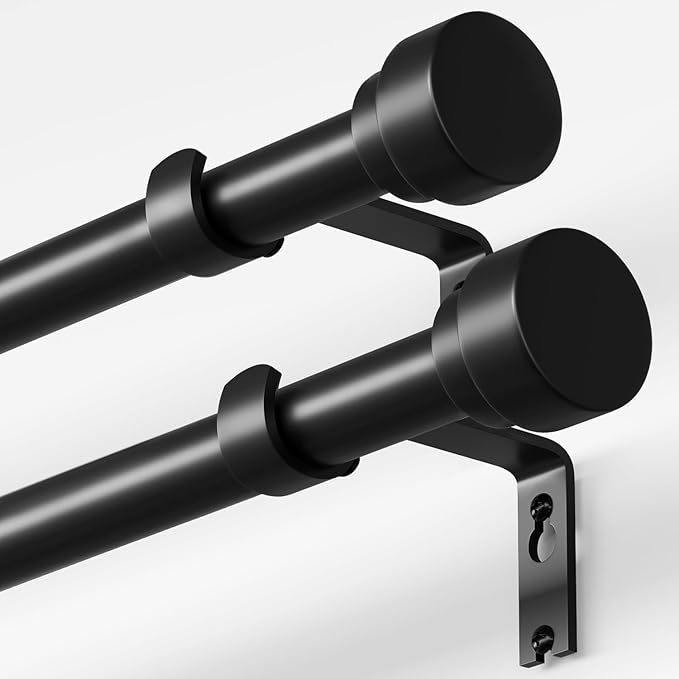 Oneach 2-Pack Heavy Duty Curtain Rods for Windows 28 to 48 Inch, 1 Inch Pole Adjustable Curtain Rod with Easy Installation and Modern Design (Black, 16 to 60 Inch)