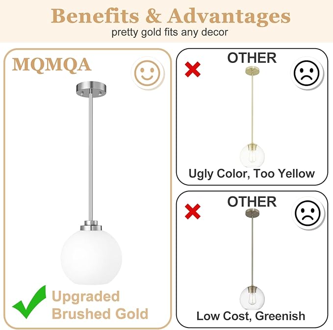 2 Pack 7.2-Inch Globe Pendant Lights, Mid Century Brushed Nickel Pendant Light Fixtures, Globe Pendant Lights Kitchen Island with Milk Glass Shade Hanging Fixture for Dining Room Bulbs not Included