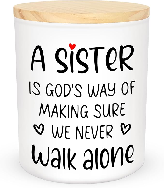 TEEZWONDER Christmas Sister Gifts for Women - A Sister Never Walk Alone Long Lasting Vanilla Lavender Candle 10 oz - Christian Birthday Gifts for Sisters from Sister, Candle for Women