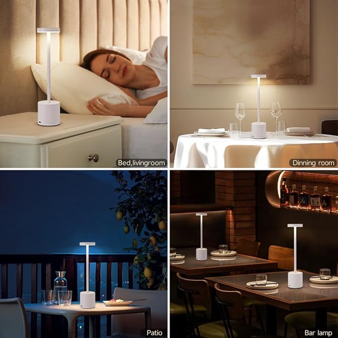 Rechargeable Cordless Table Lamp,Portable Outdoor 5000mAh Battery Operated LED Table Light Touch Control 3 Color Dimmable for Bedroom,Patio,Cofee,Camping,Dining,Restaurant&Livingroom-White
