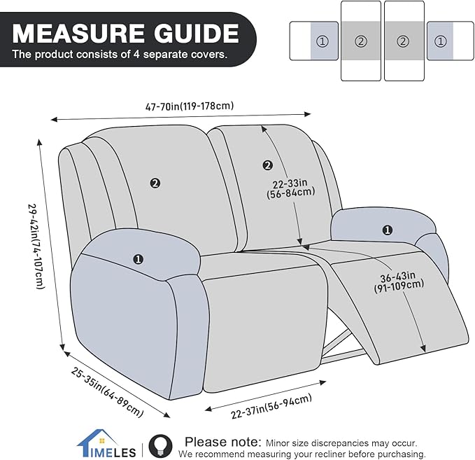 Timeles Recliner Covers Recliner Loveseat Covers Reclining Couch Covers Sofa Slipcovers Stretch Soft Washable (Two-Seater, Dark Gray)
