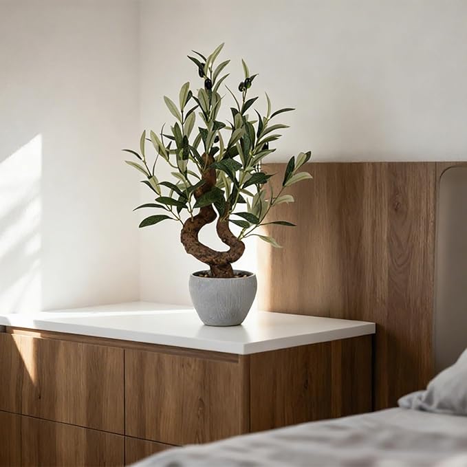 TOARTi Artificial Olive Tree Potted Plant with Stone Pot, 10" Tall Japanese Bonsai Tree Faux Plants Desk Plant, Realistic Greenery Decor for for Home Bedroom Bathroom Office Desk