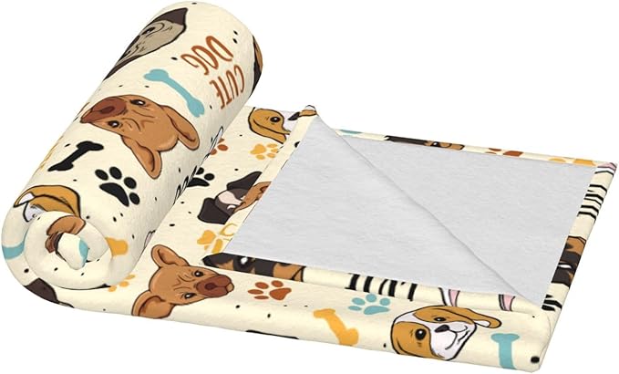 Cute Dogs Fleece Blanket - Soft Cozy Plush Throw Blanket for Adults Kids Pet, Lightweight Warm Flannel Sherpa Blanket for Couch Bed Sofa, Gift for Dog Lovers 50"x40"
