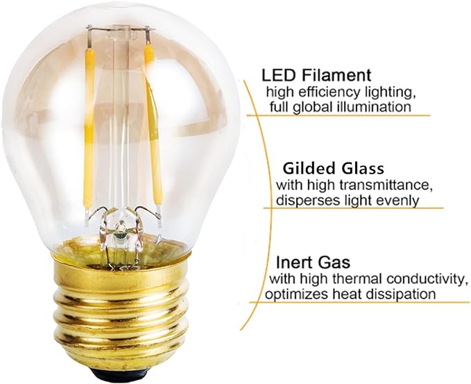 Vintage Amber Light Bulbs 25 watt Equivalent Dimmable E26 LED Bulb 2500K Warm Light, 2W LED Globe Edison Decorative Light Bulb, 6 Pack