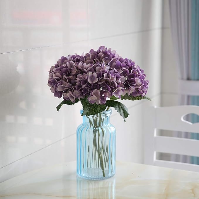Kimura's Cabin 6Pcs Artificial Silk Hydrangea Flowers Fake Hydrangea Bouquet for Home Table Centerpieces Wedding Garden Party Decoration (Purple)