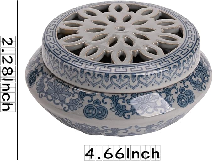 Coil Incense Holder Blue and White Porcelain Incense Cone Burner Spherical Shape for Coil Incense and Incense Cone Set for Office Yoga and Livingroom Decor Home (Width-4.66)