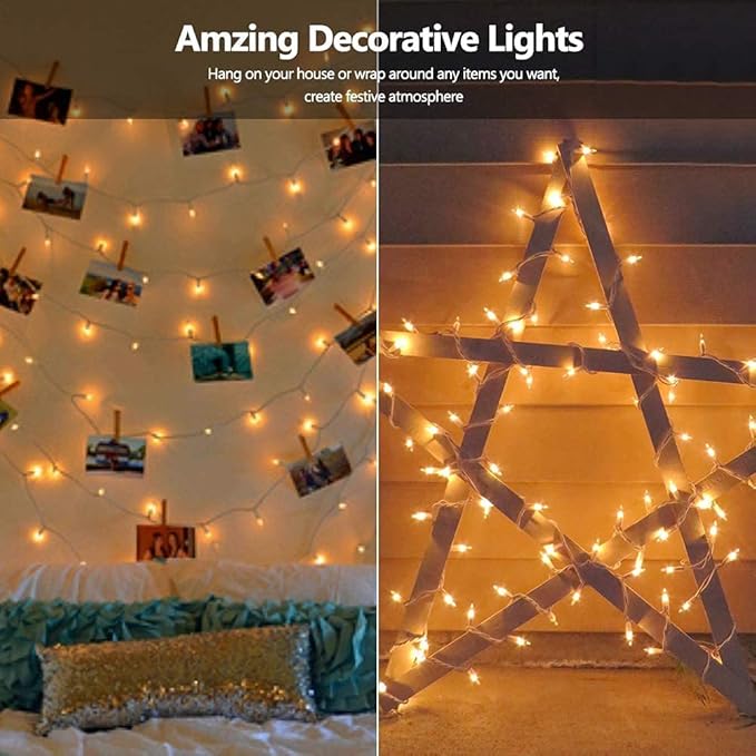 ODEETRONIC Warm Christmas Lights - 21.63ft 100Count Steady & Blink Clear Christmas Lights, UL Certified Incandescent Fairy String Light, White Wire Xmas Tree Light Connectable for Indoor Outdoor Party