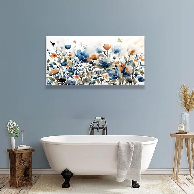 KZKU Watercolors Floral Canvas Wall Art Prints for Home Decor Living Room Dining Room Bedroom Office Wall Decor Multicolored Flowers Canvas Artwork Size：20x40inch
