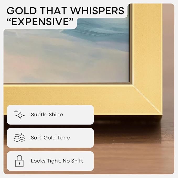 Homeforia 11x11 Picture Frame Gold, High End Metal 11 by 11 Square Frames with Mat 9 x 9 Photo, 11by11 Thin Poster Frame Matted to 9x9 inch Art, Wall Hanging Frames, Tempered Glass, Wall Kit, Set of 2