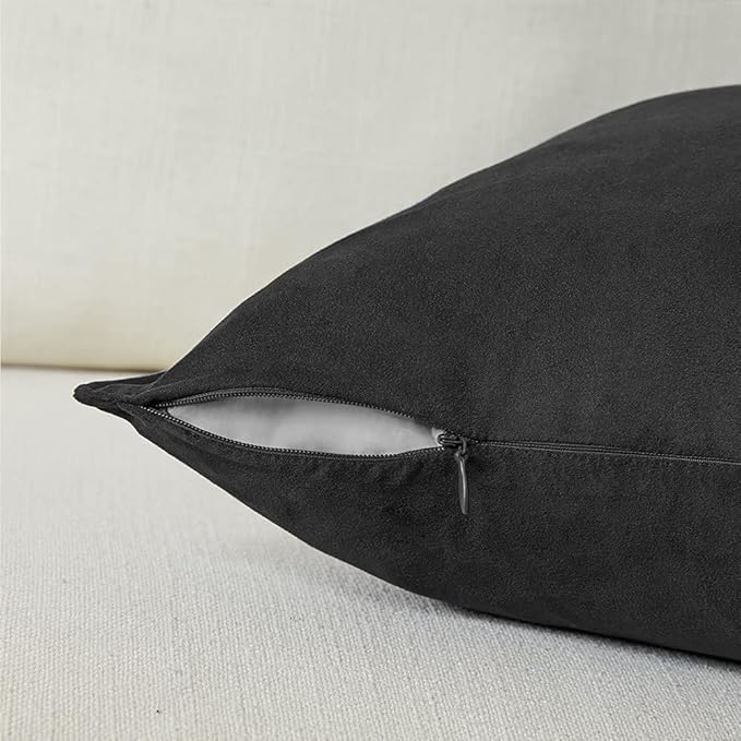 Fancy Homi 2 Packs Black Decorative Throw Pillow Covers 14x14 Inch for Living Room Couch Bed Sofa, Modern Boho Home Decor, Soft Faux Suede Solid Small Accent Cushion Case 35x35 cm