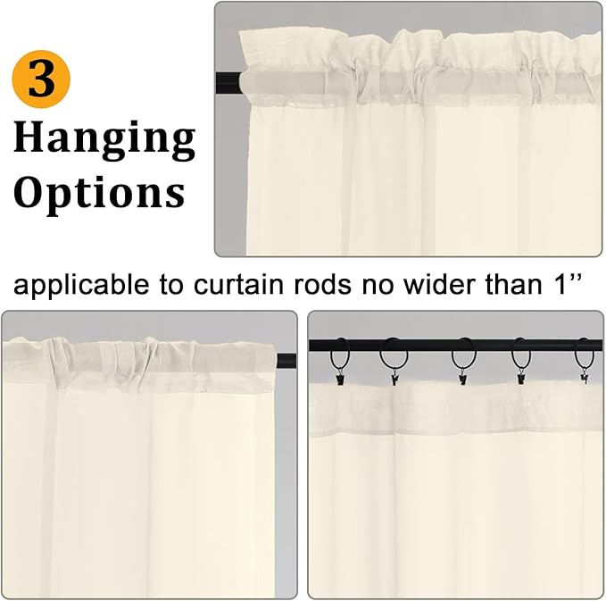 Gwine Cream Sheer Curtains 72 Inches Long 2 Panels Set for Front Door, Light Filtering Sheer Curtains for Living Room, Lightweight Rod Pocket Window Treatments Drapes, Each 42Wx72L