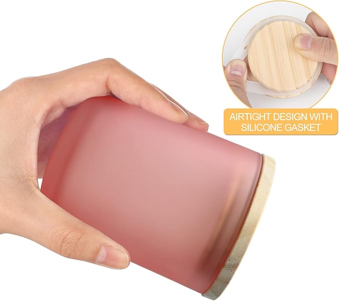 Thick Candle Jars for Making Candles 16 Pcs, 7 OZ Empty Jars with Wood Lids for Candle Making, Sample Container, Frosted Pink