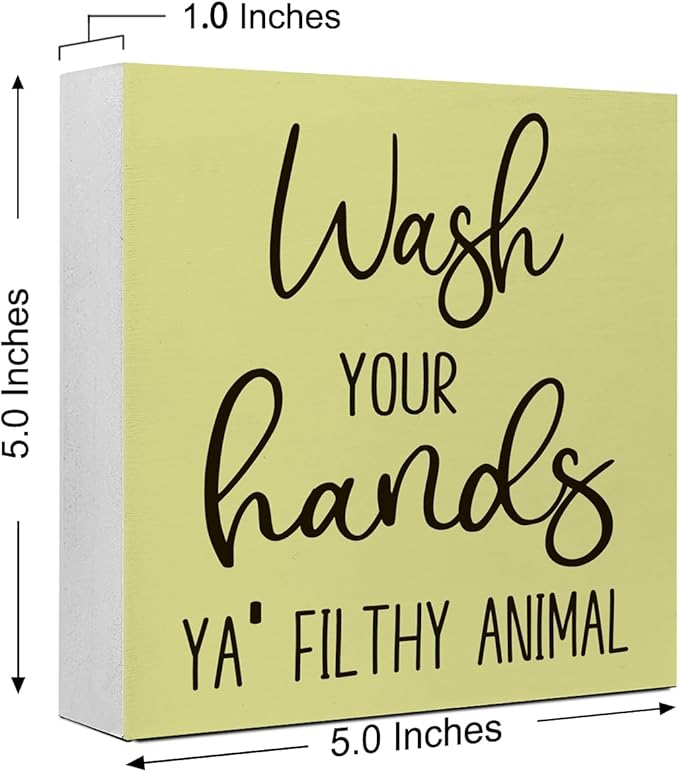 LVQHI Funny Bathroom Wood Block Signs,Wash Your Hands YA' Filthy Animal Wooden Box Sign for Bathroom Shelf Toilet Restroom Home Tabletop Desk Decor,Rustic Bathroom Sign Decor Green