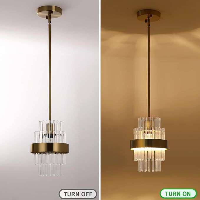 Pendant Light Fixtures, 7inch Modern Glass Pendant Light, 2 Pack Brass Color Kitchen Island Pendant Lights, Height Adjustable Pendant Lighting