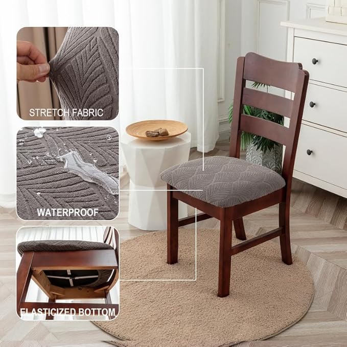 Genina Waterproof Dining Room Chair Cover Set of 4, Stretch Jacquard Seat Covers for Dining Room Chairs, Kitchen Parsons Chair Covers Slipcover Protector
