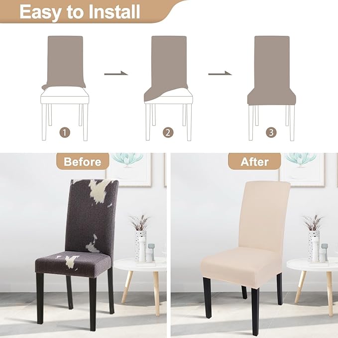 SearchI Dining Room Chair Covers Set of 4, Stretch Parsons Chair Slipcovers Super Fit Spandex Removable Washable Kitchen Chair Protector Cover for Dining Room, Hotel, Ceremony (Beige-Yellow)