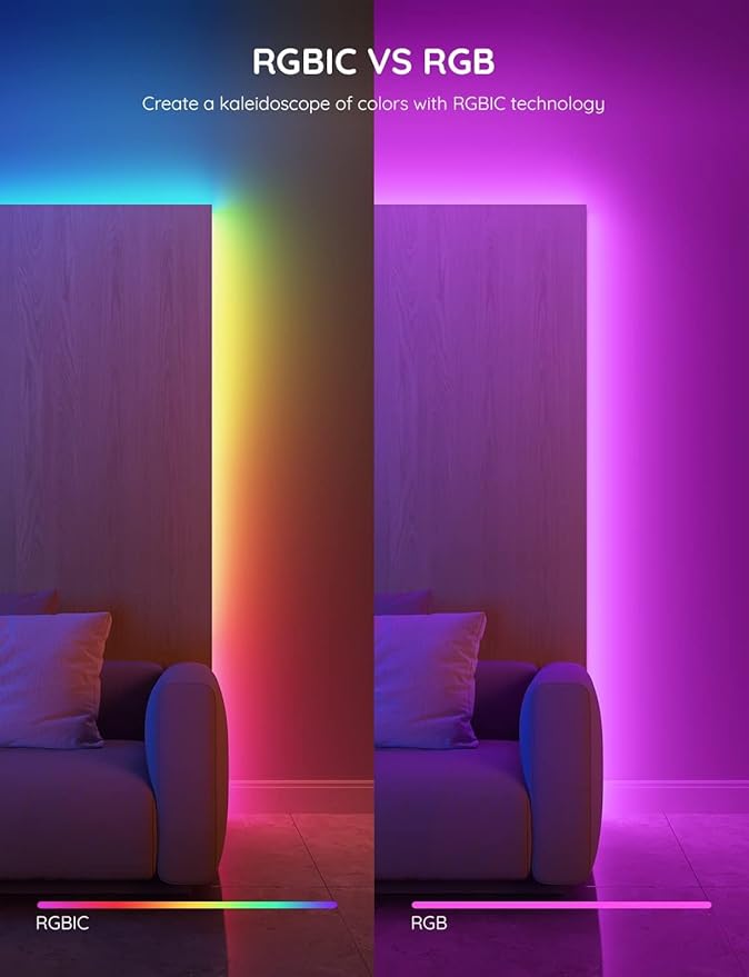 Govee RGBIC LED Strip Lights, 65.6ft Smart LED Lights for Bedroom, Bluetooth LED Strip Lights APP Control, DIY Multiple Colors on One Line, Color Changing LED Lights for Home Decor, 2 Rolls of 32.8ft