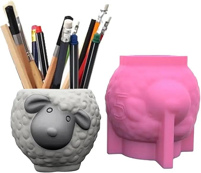 Sheep Shape Concrete Flower Pot Silicone Mold Animal Succulent Planter Pot Vase Mold Pen Holder Epoxy Resin Cement Clay Mould