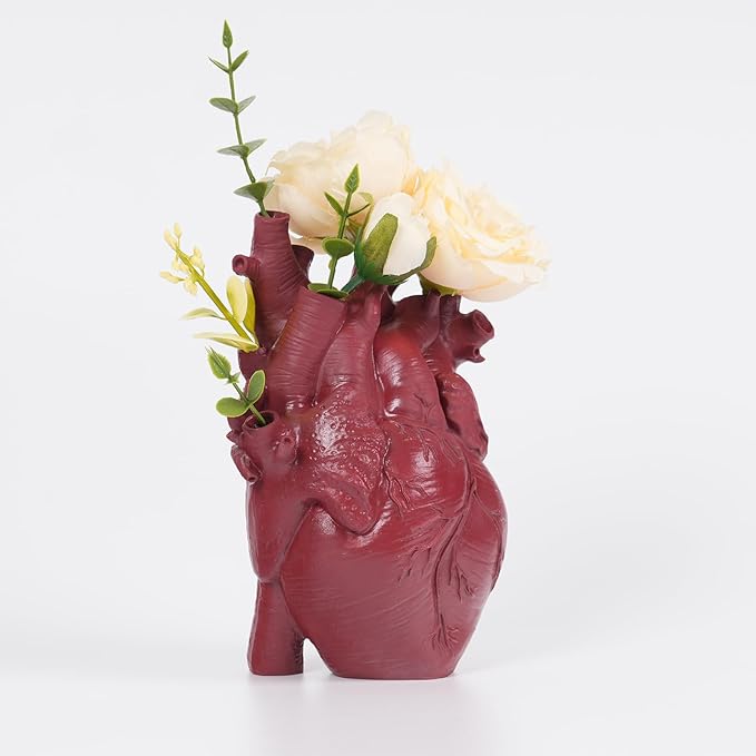 Heart Shaped Resin Vase - Anatomical Human Heart Flower Pot Planter, Nordic Modern Desktop Decor for Farmhouse Living Room, Bedroom, Valentine's Day Gift Home Decoration, (Red)