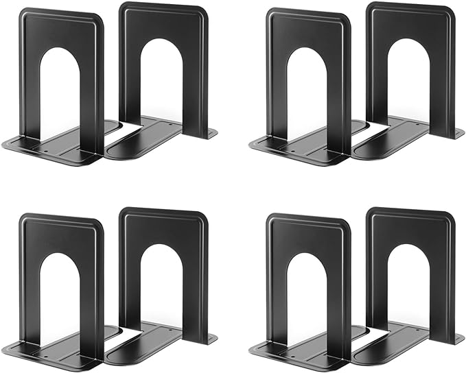 MaxGear Book Ends Universal Premium Bookends for Shelves, Non-Skid Bookend, Heavy Duty Metal Book Stopper for Books/Movies/CDs/Video Games, 6 x 4.6 x 6 in, Black, 4 Pairs/8 Pieces, Large