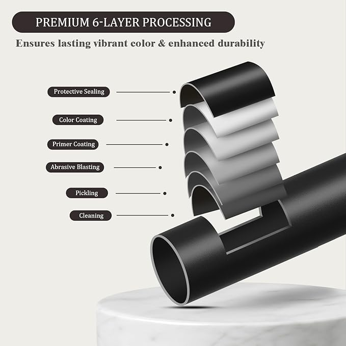 Oneach Black Curtain Rods for Windows 48 to 84 Inch, 1 Inch Pole Adjustable Length Heavy Duty Metal Curtain Rod Set, for Outdoor Bedroom Kitchen Living Room (16 to 88 Inch)