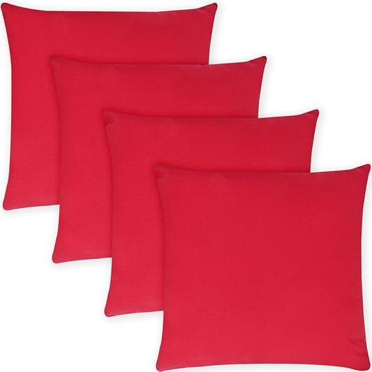 Covers & All Premium Square Throw Pillow Inserts with Covers Set of 4, 16 x 16 Inches Red, Decorative Cushions for Couch Sofa Home Decor Office Travel UV Resistant Waterproof Soft Cushions Pillows