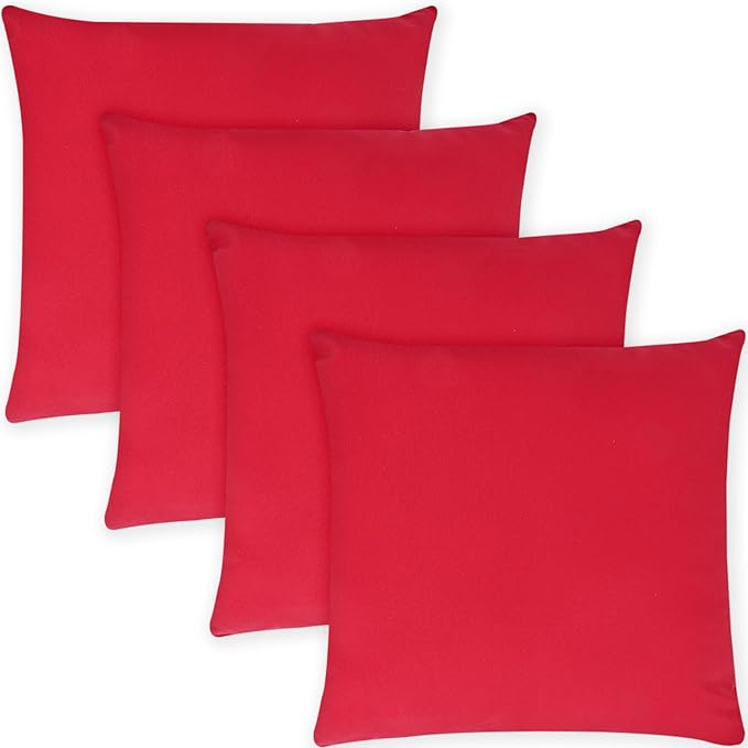 Covers & All Premium Square Throw Pillow Inserts with Covers Set of 4, 24 x 24 Inches Red, Decorative Cushions for Couch Sofa Home Decor Office Travel UV Resistant Waterproof Soft Cushions Pillows