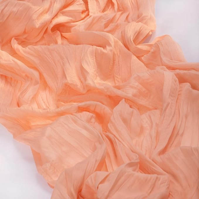 MLMC Peach Pink Cheesecloth Valentines Table Runner 10ft Sheer Gauze Coral Cheese Cloth Table Runner Spring Dinning Decoration 35x120 Inches for Easter Wedding Bridal Baby Shower Party Decor