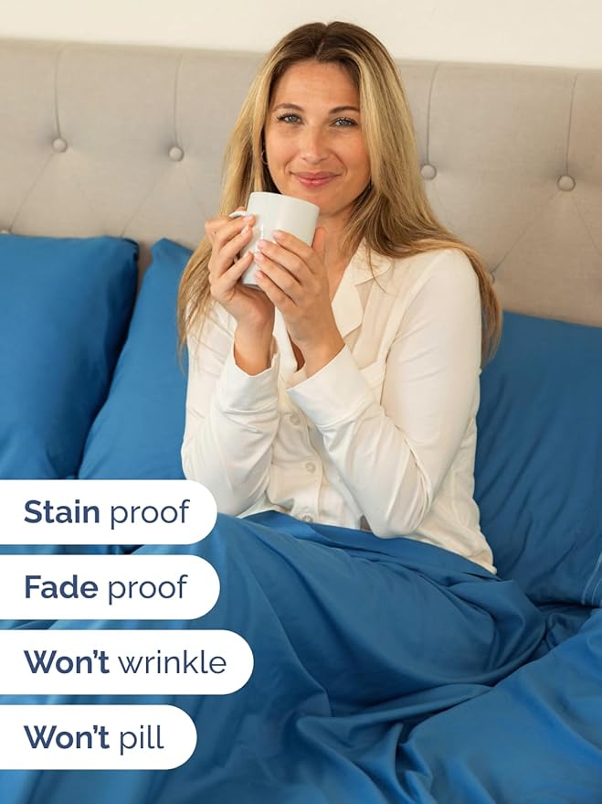 Extra Deep Split King Sheet Set - 7 Piece Breathable & Cooling Sheets - Hotel Luxury Bed Sheets Set - Easy Fit - Soft, Wrinkle Free & Comfy Sheets Set - Denim Blue Sheet Set with Extra Deep Pockets